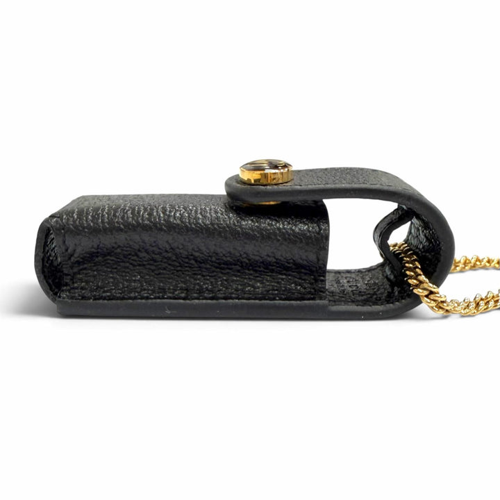 極美品△GUCCI グッチ 615998 GGマーモント チェーンストラップ付き レザー リップケース 小物入れ ブラック ゴールド金具 イタリア製