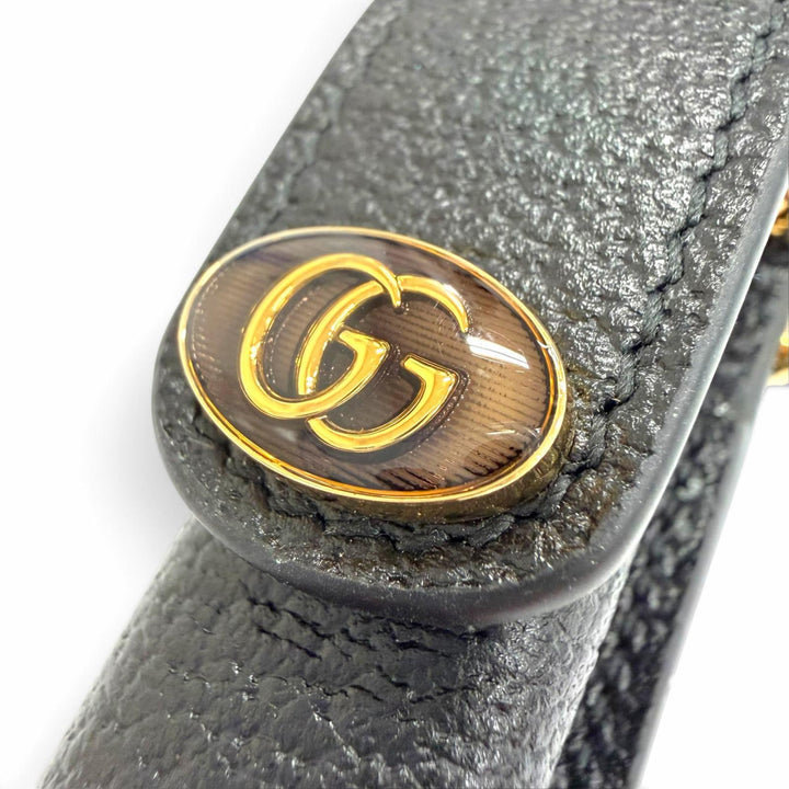 極美品△GUCCI グッチ 615998 GGマーモント チェーンストラップ付き レザー リップケース 小物入れ ブラック ゴールド金具 イタリア製