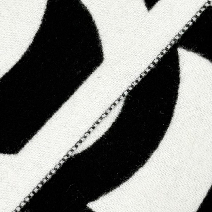 美品△CHANEL シャネル カシミヤ100％ ココマーク バイカラー フリンジ ロングマフラー ブラック ホワイト イタリア製 レディース