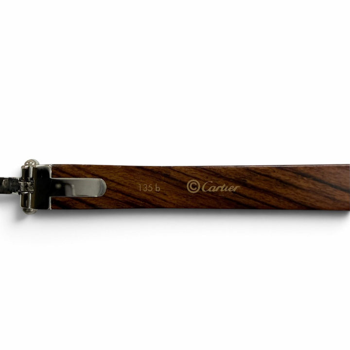 美品☆Cartier カルティエ 135b リムレス ツーポイント ウッドテンプル サングラス ブラウン シルバー金具 □18 フランス製 メンズ