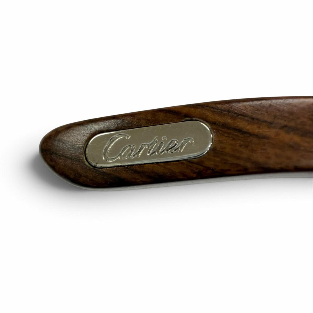 美品☆Cartier カルティエ 135b リムレス ツーポイント ウッドテンプル サングラス ブラウン シルバー金具 □18 フランス製 メンズ