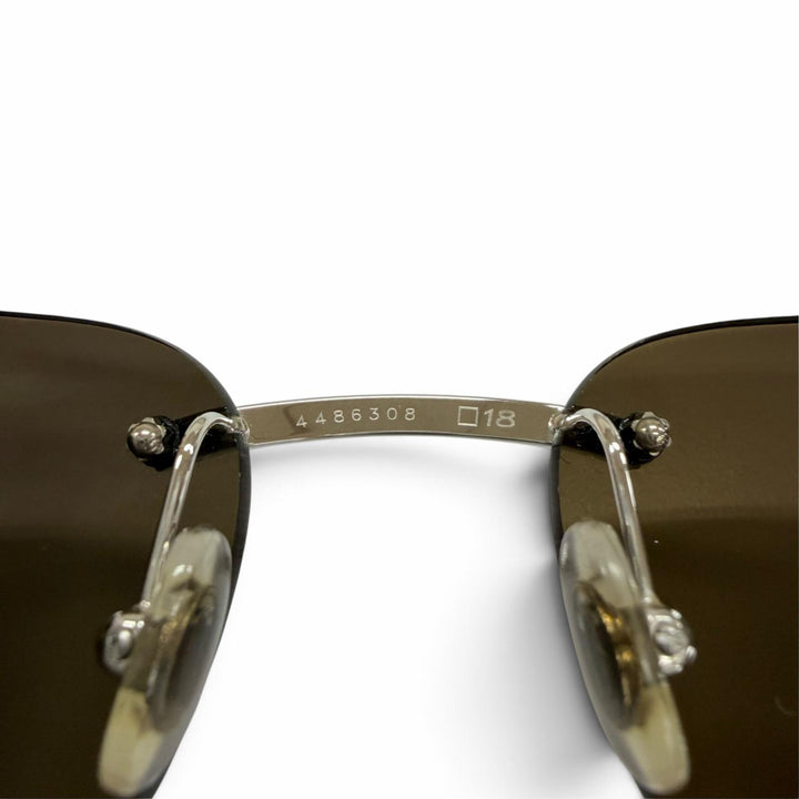 美品☆Cartier カルティエ 135b リムレス ツーポイント ウッドテンプル サングラス ブラウン シルバー金具 □18 フランス製 メンズ
