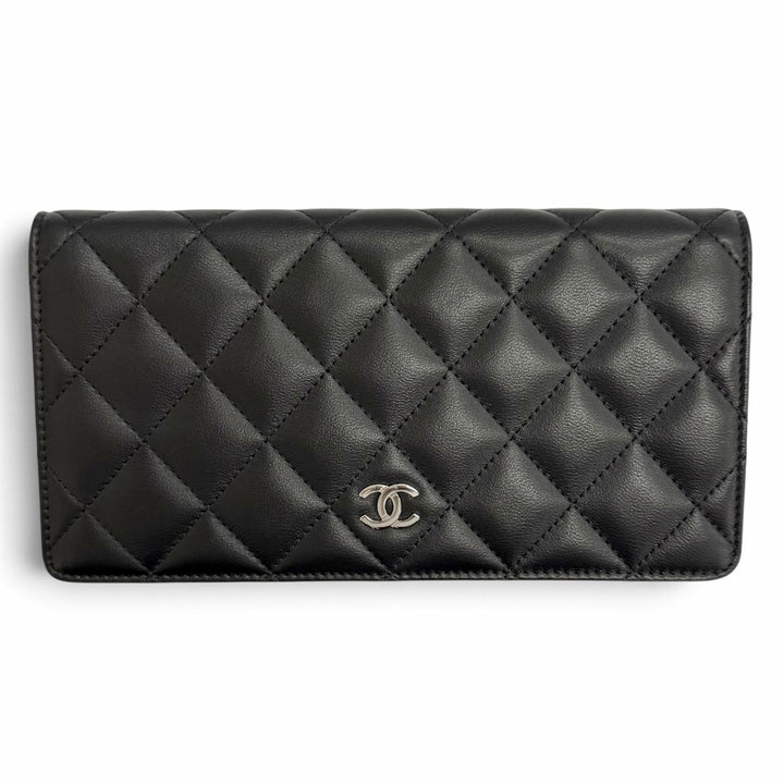 美品△CHANEL シャネル A31509 ラムスキン ココマーク マトラッセ タイムレスクラシック ロング フラップ ウォレット 長財布 ブラック