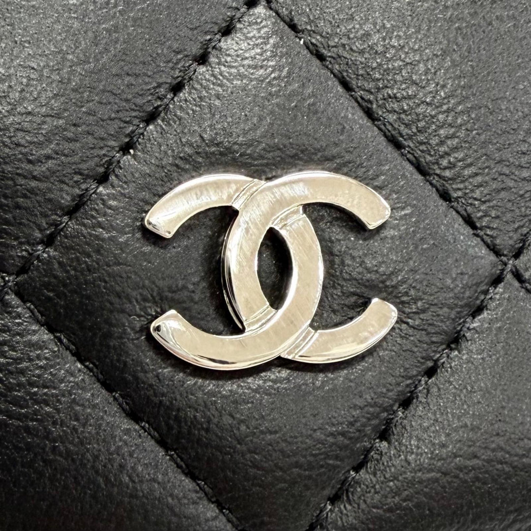 美品△CHANEL シャネル A31509 ラムスキン ココマーク マトラッセ タイムレスクラシック ロング フラップ ウォレット 長財布 ブラック