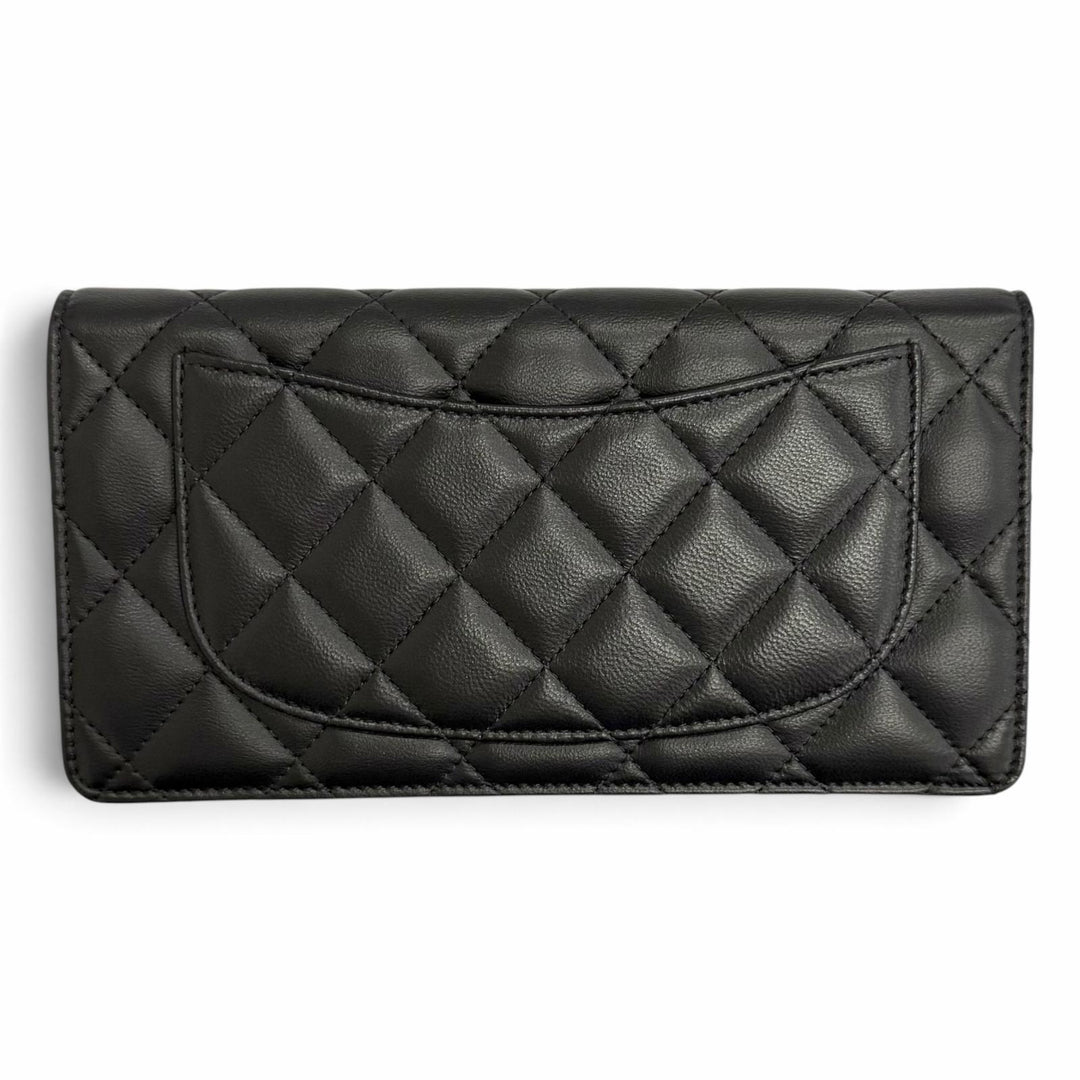 美品△CHANEL シャネル A31509 ラムスキン ココマーク マトラッセ タイムレスクラシック ロング フラップ ウォレット 長財布 ブラック