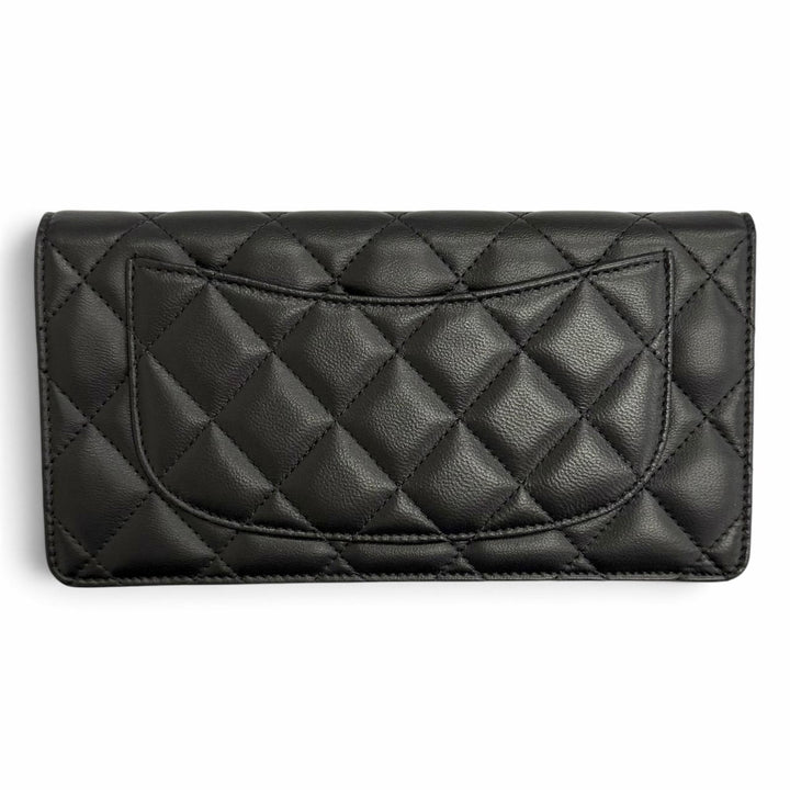 美品△CHANEL シャネル A31509 ラムスキン ココマーク マトラッセ タイムレスクラシック ロング フラップ ウォレット 長財布 ブラック