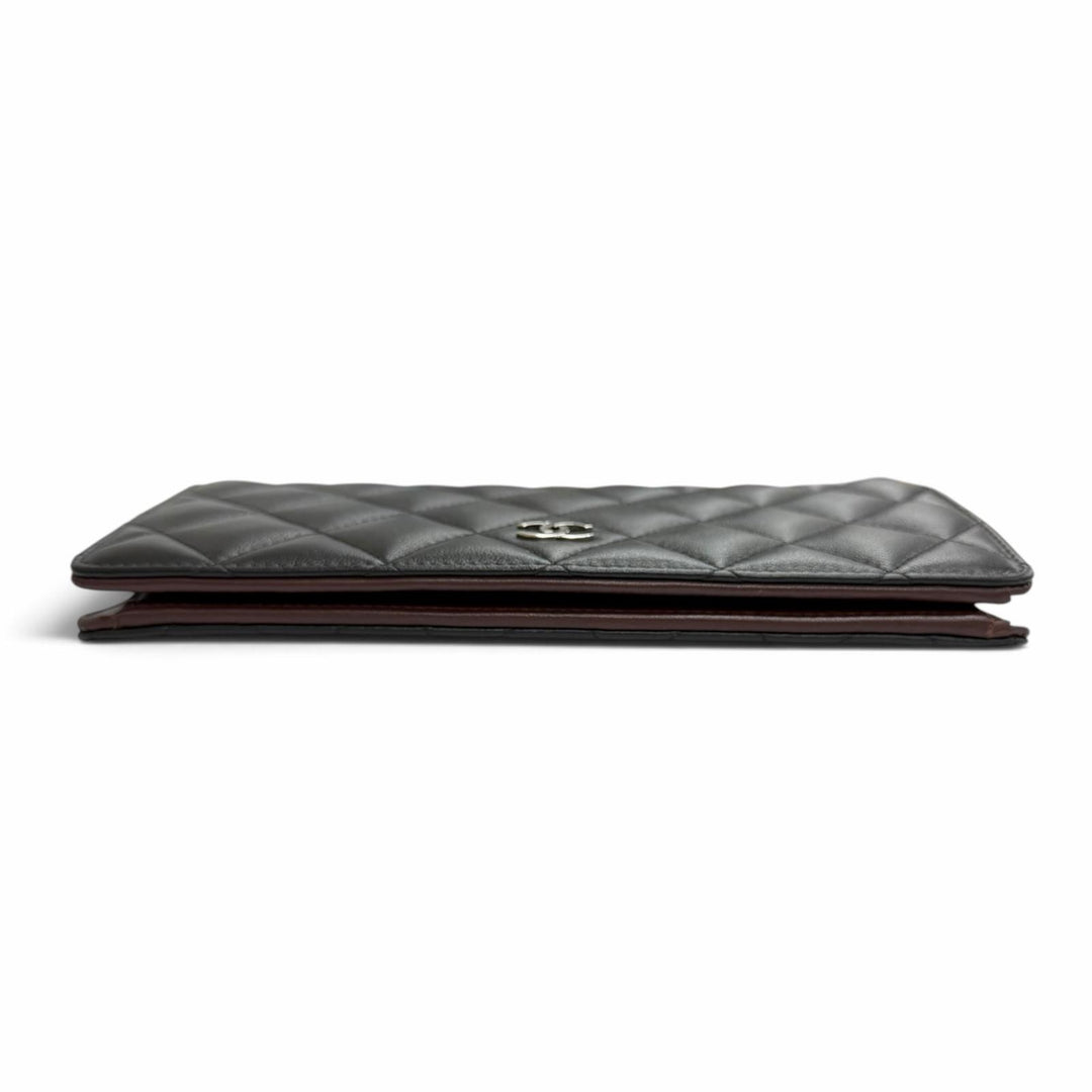 美品△CHANEL シャネル A31509 ラムスキン ココマーク マトラッセ タイムレスクラシック ロング フラップ ウォレット 長財布 ブラック