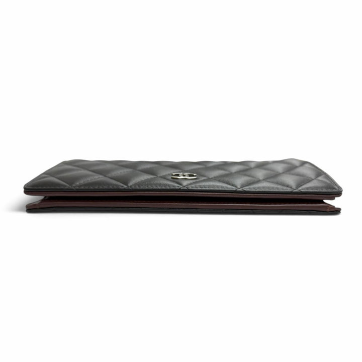 美品△CHANEL シャネル A31509 ラムスキン ココマーク マトラッセ タイムレスクラシック ロング フラップ ウォレット 長財布 ブラック