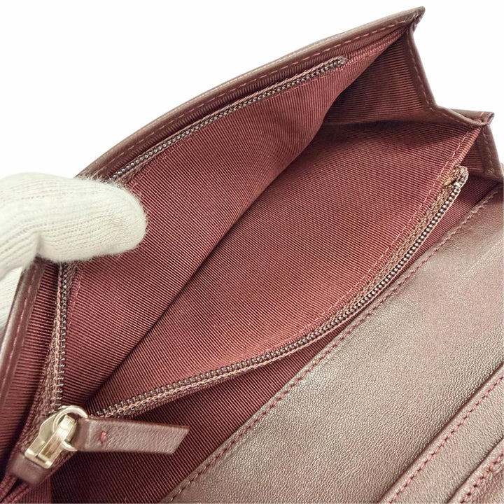 美品△CHANEL シャネル A31509 ラムスキン ココマーク マトラッセ タイムレスクラシック ロング フラップ ウォレット 長財布 ブラック