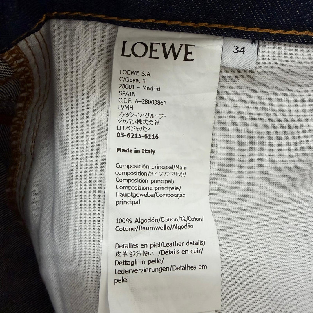極美品☆LOEWE ロエベ S359Y11X68 FISHERMAN TURN-UP JEANS アナグラムレザーパッチ デニムパンツ インディゴ 34 伊製 正規品 レディース