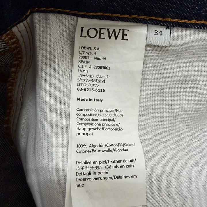 極美品☆LOEWE ロエベ S359Y11X68 FISHERMAN TURN-UP JEANS アナグラムレザーパッチ デニムパンツ インディゴ 34 伊製 正規品 レディース
