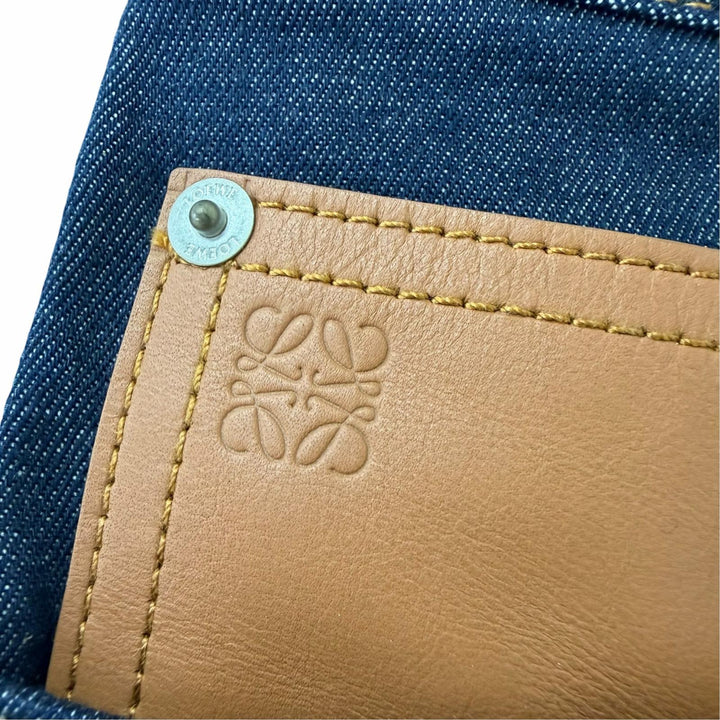 極美品☆LOEWE ロエベ S359Y11X68 FISHERMAN TURN-UP JEANS アナグラムレザーパッチ デニムパンツ インディゴ 34 伊製 正規品 レディース