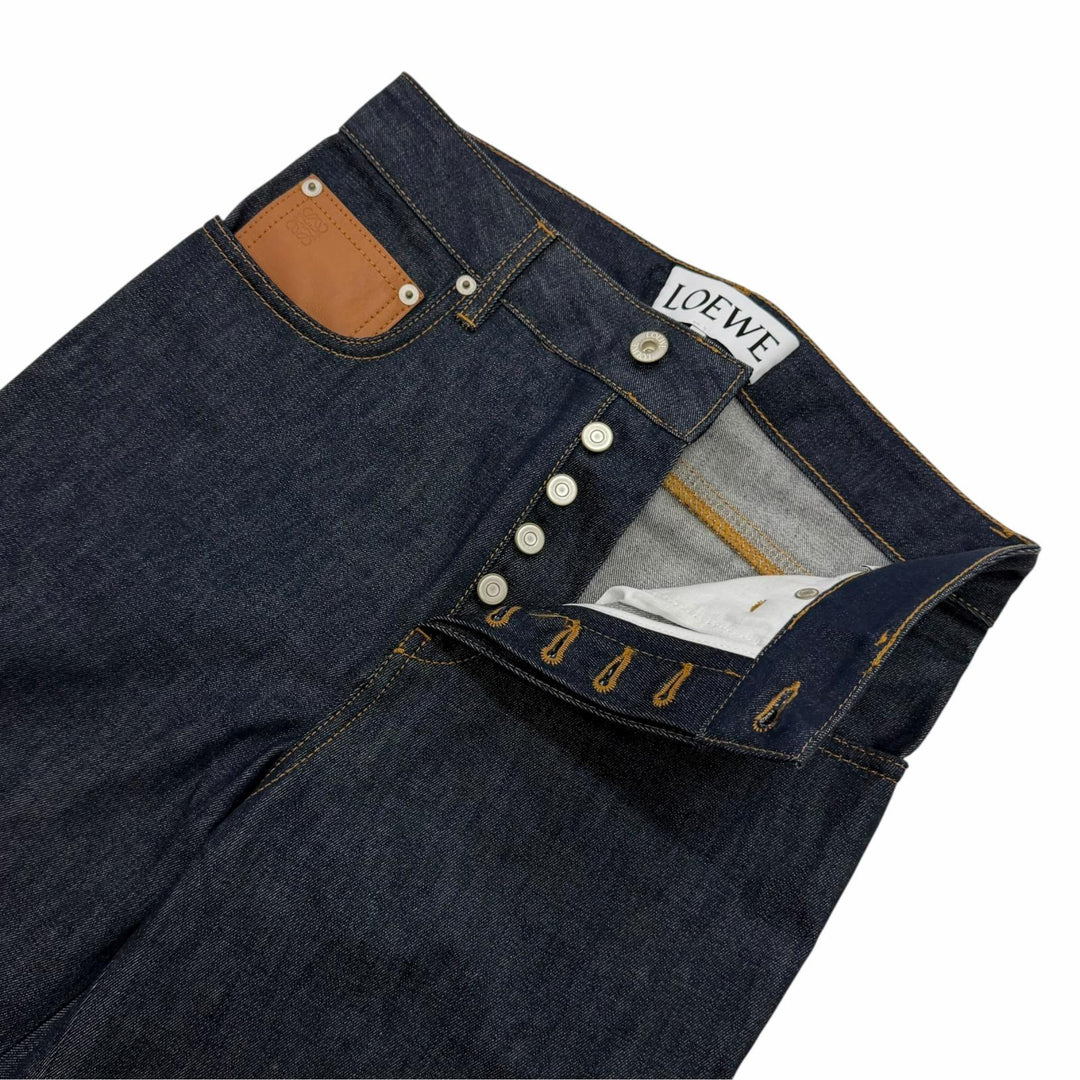 極美品☆LOEWE ロエベ S359Y11X68 FISHERMAN TURN-UP JEANS アナグラムレザーパッチ デニムパンツ インディゴ 34 伊製 正規品 レディース
