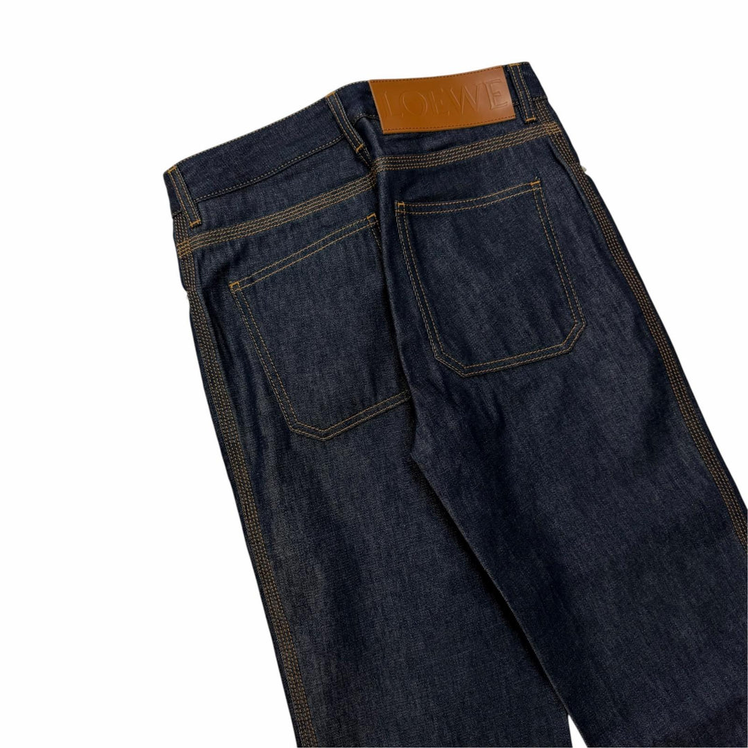 極美品☆LOEWE ロエベ S359Y11X68 FISHERMAN TURN-UP JEANS アナグラムレザーパッチ デニムパンツ インディゴ 34 伊製 正規品 レディース