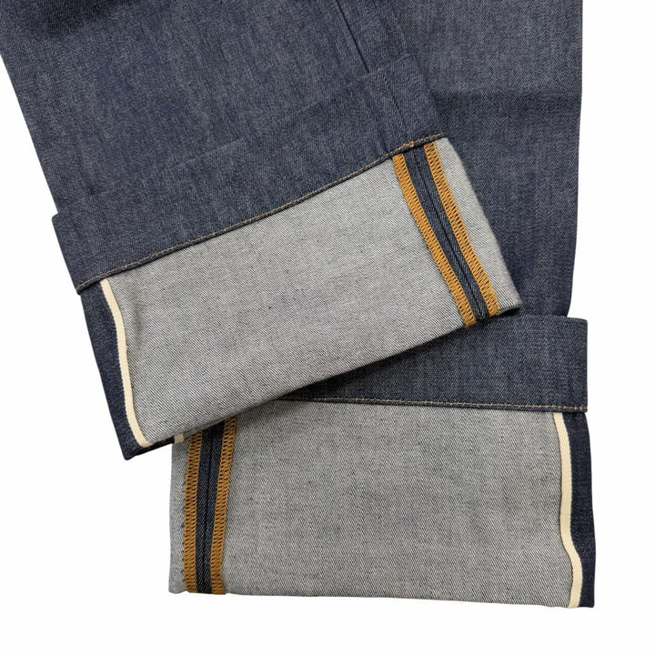 極美品☆LOEWE ロエベ S359Y11X68 FISHERMAN TURN-UP JEANS アナグラムレザーパッチ デニムパンツ インディゴ 34 伊製 正規品 レディース