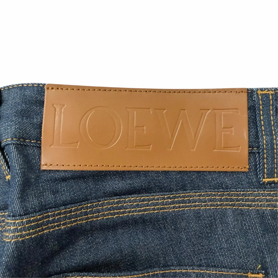 極美品☆LOEWE ロエベ S359Y11X68 FISHERMAN TURN-UP JEANS アナグラムレザーパッチ デニムパンツ インディゴ 34 伊製 正規品 レディース