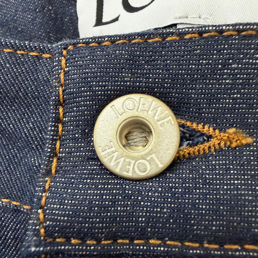 極美品☆LOEWE ロエベ S359Y11X68 FISHERMAN TURN-UP JEANS アナグラムレザーパッチ デニムパンツ インディゴ 34 伊製 正規品 レディース