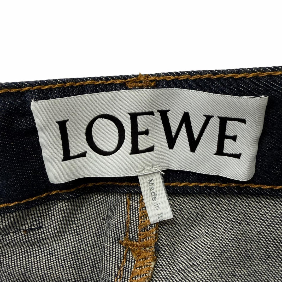 極美品☆LOEWE ロエベ S359Y11X68 FISHERMAN TURN-UP JEANS アナグラムレザーパッチ デニムパンツ インディゴ 34 伊製 正規品 レディース