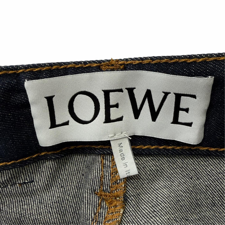 極美品☆LOEWE ロエベ S359Y11X68 FISHERMAN TURN-UP JEANS アナグラムレザーパッチ デニムパンツ インディゴ 34 伊製 正規品 レディース