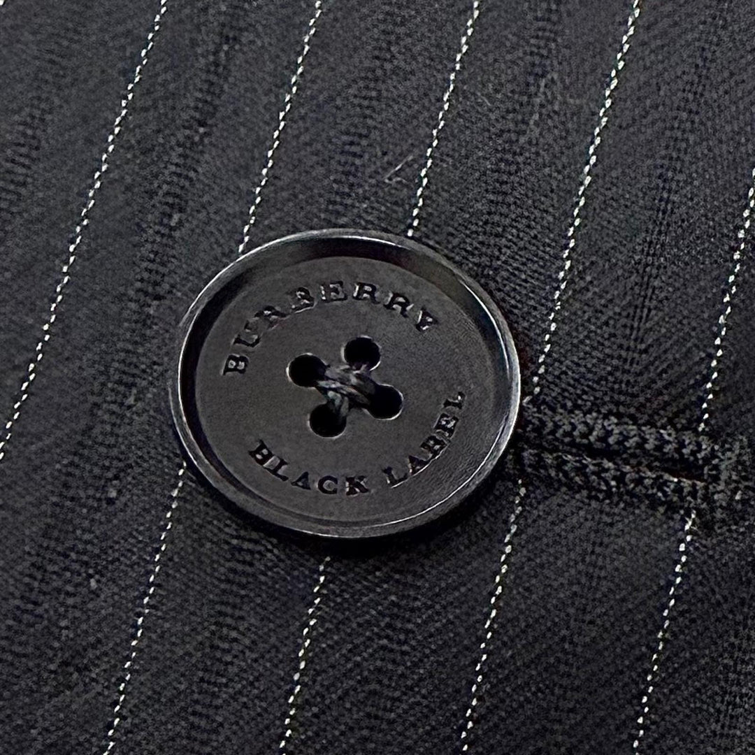 極美品▼BURBERRY BLACK LABEL バーバリーブラックレーベル ウール100% ストライプ柄 3ピース スーツ ブラック L 日本製 正規品 メンズ
