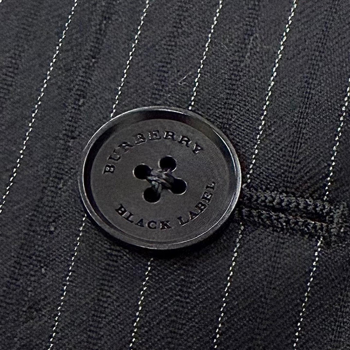 極美品▼BURBERRY BLACK LABEL バーバリーブラックレーベル ウール100% ストライプ柄 3ピース スーツ ブラック L 日本製 正規品 メンズ