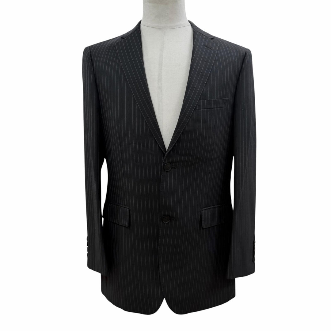 極美品▼BURBERRY BLACK LABEL バーバリーブラックレーベル ウール100% ストライプ柄 3ピース スーツ ブラック L 日本製 正規品 メンズ