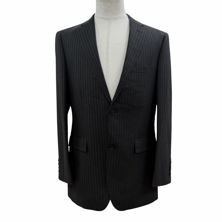 極美品▼BURBERRY BLACK LABEL バーバリーブラックレーベル ウール100% ストライプ柄 3ピース スーツ ブラック L 日本製 正規品 メンズ
