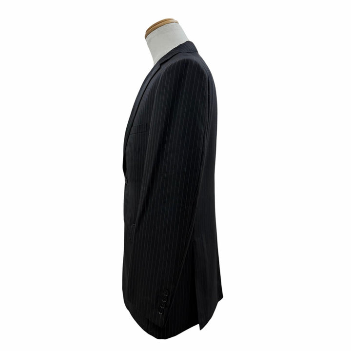 極美品▼BURBERRY BLACK LABEL バーバリーブラックレーベル ウール100% ストライプ柄 3ピース スーツ ブラック L 日本製 正規品 メンズ