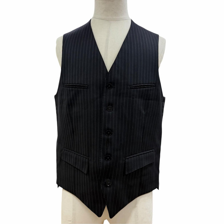 極美品▼BURBERRY BLACK LABEL バーバリーブラックレーベル ウール100% ストライプ柄 3ピース スーツ ブラック L 日本製 正規品 メンズ