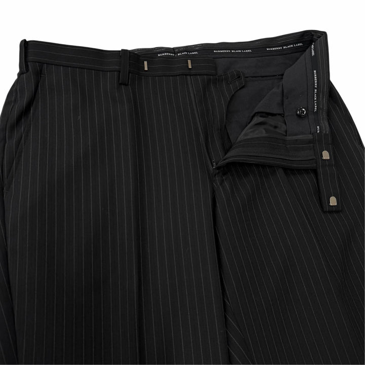 極美品▼BURBERRY BLACK LABEL バーバリーブラックレーベル ウール100% ストライプ柄 3ピース スーツ ブラック L 日本製 正規品 メンズ