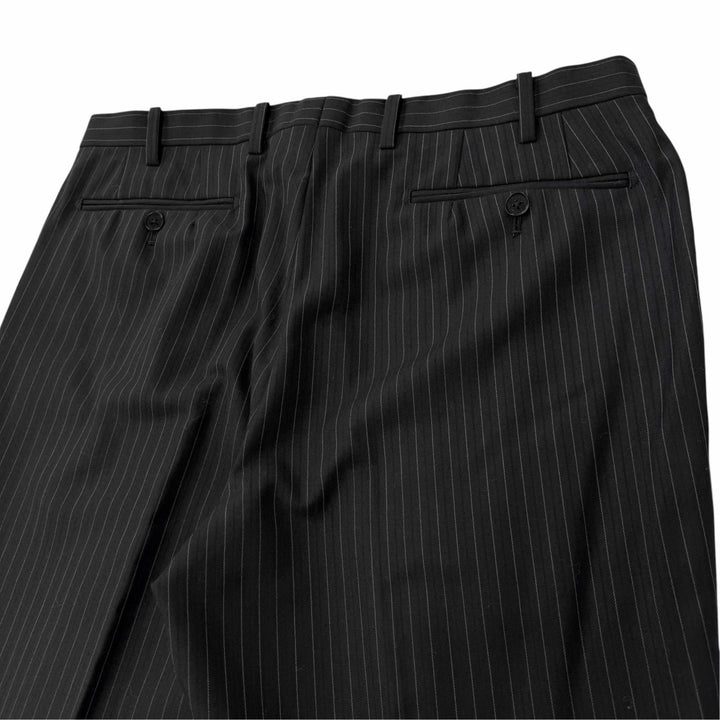 極美品▼BURBERRY BLACK LABEL バーバリーブラックレーベル ウール100% ストライプ柄 3ピース スーツ ブラック L 日本製 正規品 メンズ