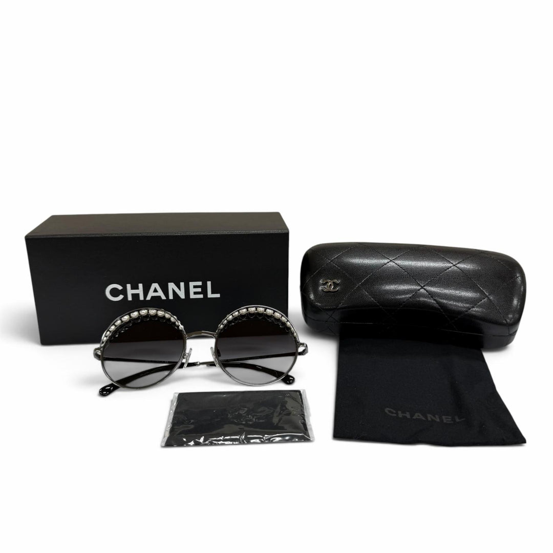 極美品☆CHANEL シャネル 4234-H ココマーク エコパール付 サングラス ガンメタリック ブラック 53□20 140 デモレンズ 箱・保存袋付