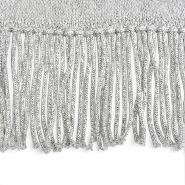 美品△MIUMIU ミュウミュウ 2025年製 5FS062 モヘア ウール混 ロゴ フリンジ ロング マフラー グレー ホワイト 伊製 正規品 レディース