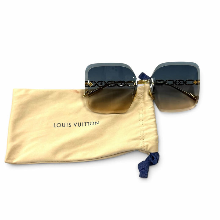 美品★LOUIS VUITTON ルイヴィトン Z1860U サングラス・LV ジュエル スクエア ゴールド 62□14 140 イタリア製 定価112200円