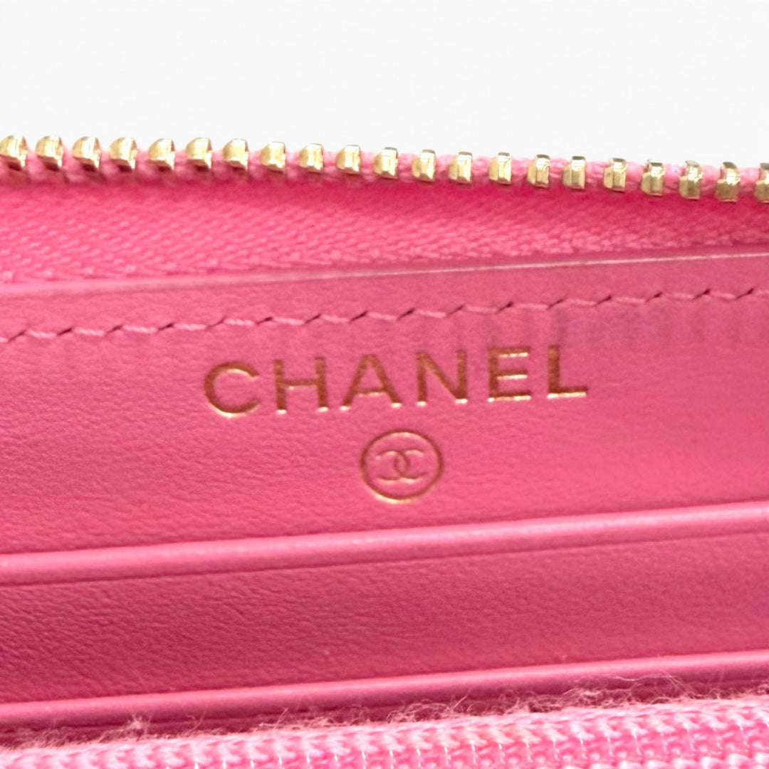 良品△CHANEL シャネル AP0226 キャビアスキン ココマーク マトラッセ タイムレスライン クラシック ミディアム ジップウォレット ピンク