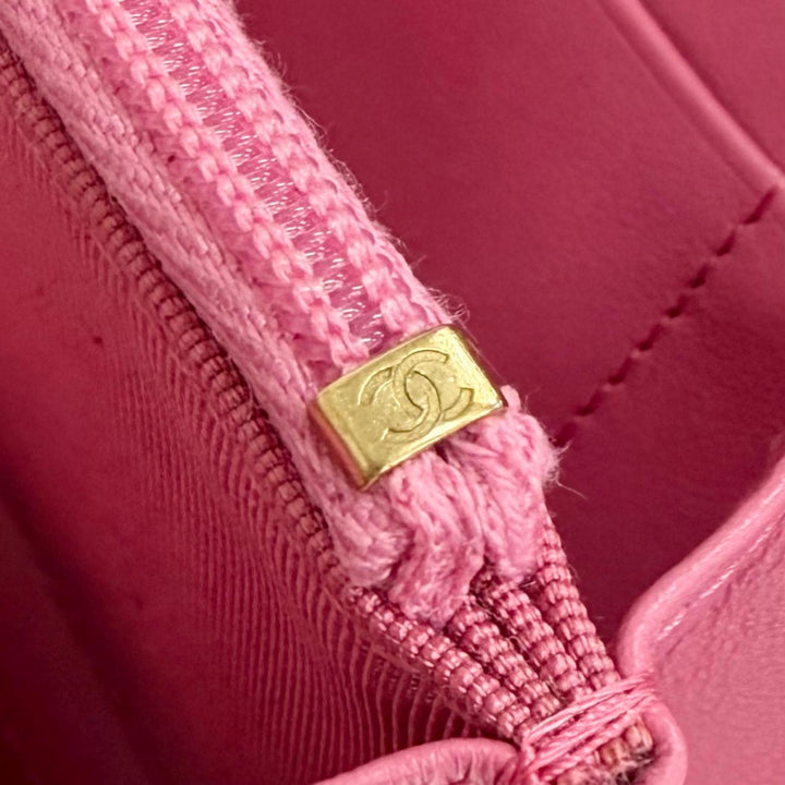 良品△CHANEL シャネル AP0226 キャビアスキン ココマーク マトラッセ タイムレスライン クラシック ミディアム ジップウォレット ピンク