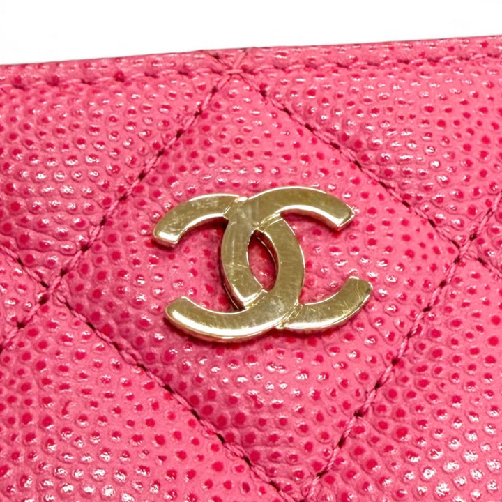良品△CHANEL シャネル AP0226 キャビアスキン ココマーク マトラッセ タイムレスライン クラシック ミディアム ジップウォレット ピンク