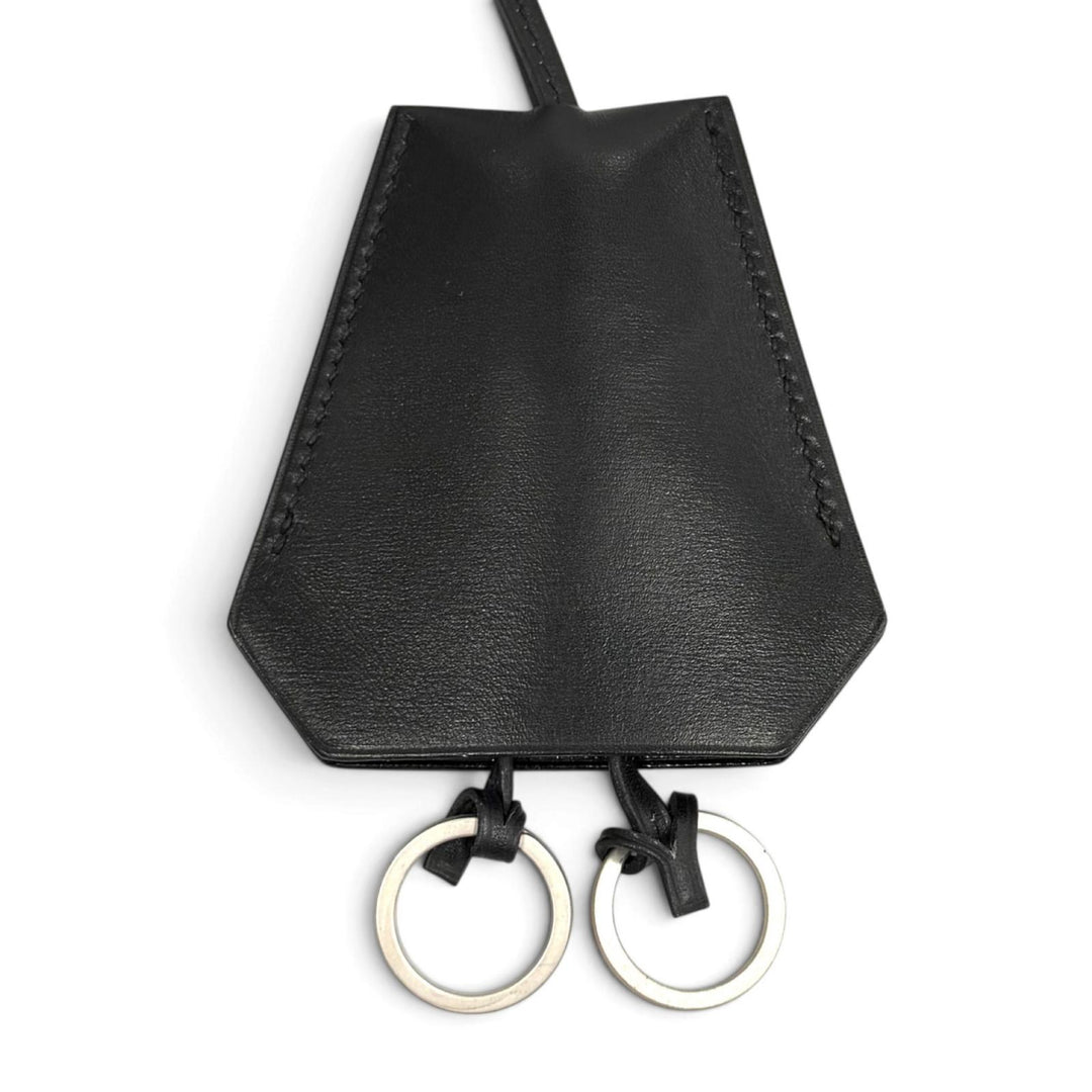 美品★HERMES エルメス ヴィンテージ レザー シルバー金具 マルジェラ期 クロシェット チャーム ネックレス ブラック □C刻印 フランス製