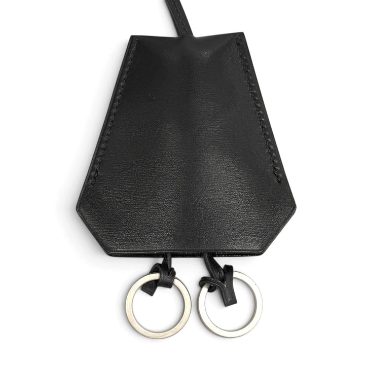 美品★HERMES エルメス ヴィンテージ レザー シルバー金具 マルジェラ期 クロシェット チャーム ネックレス ブラック □C刻印 フランス製