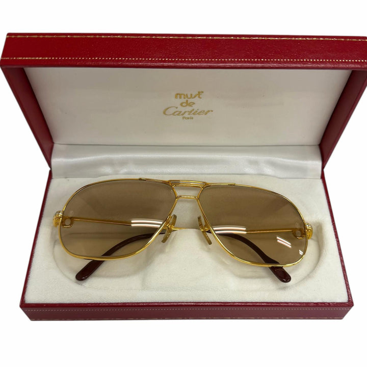 極美品□Cartier カルティエ ヴィンテージ トリニティ ツーブリッジ サングラス ゴールド ボルドー ブラウンレンズ 62□12-140 仏製