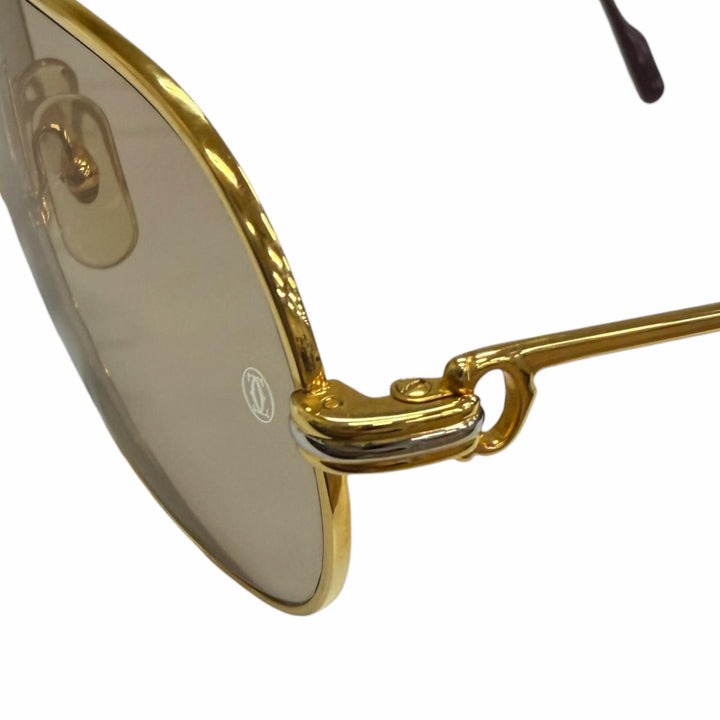 極美品□Cartier カルティエ ヴィンテージ トリニティ ツーブリッジ サングラス ゴールド ボルドー ブラウンレンズ 62□12-140 仏製
