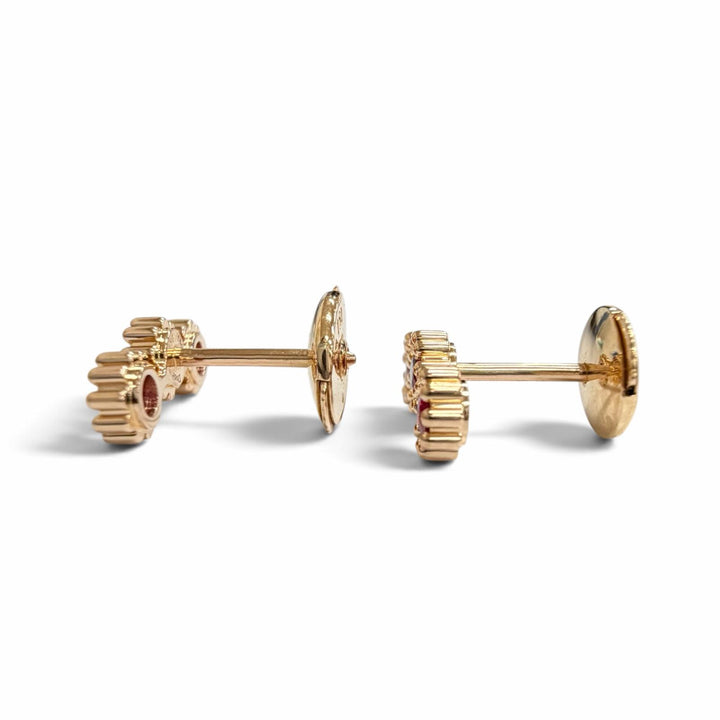 極美品△Christian Dior クリスチャンディオール ミミローズ シングルスタッズピアス ルビー 750(YG) K18 イエローゴールド 赤 重量1.8g