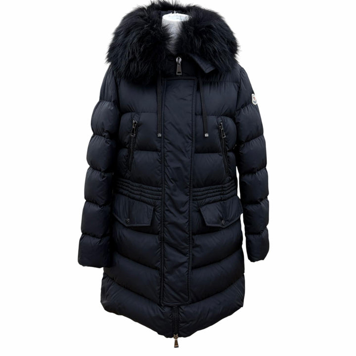 極美品☆MONCLER モンクレール 25-26AW APHROTI ラムファー ロゴワッペン・フード付 ダウンコート ブラック 2 正規品 レディース