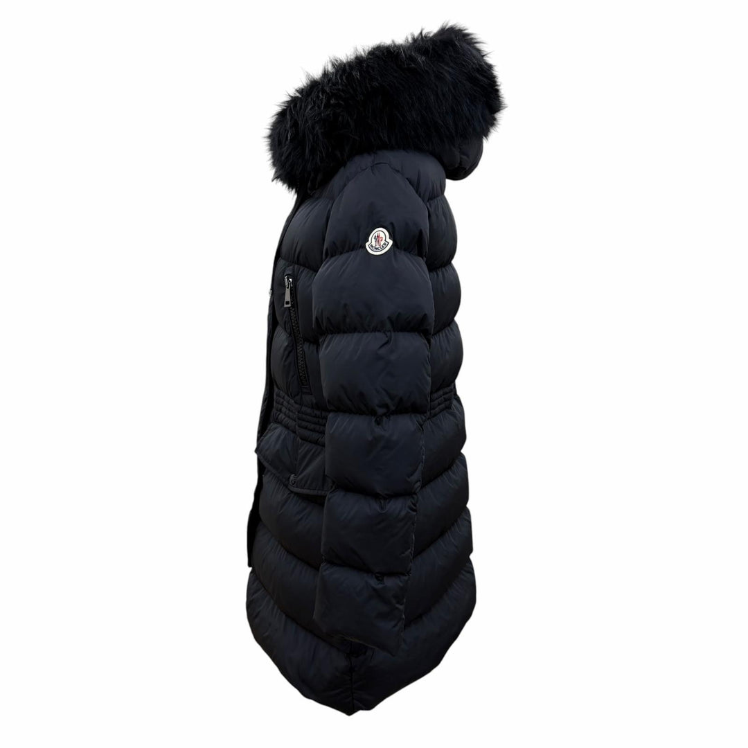 極美品☆MONCLER モンクレール 25-26AW APHROTI ラムファー ロゴワッペン・フード付 ダウンコート ブラック 2 正規品 レディース