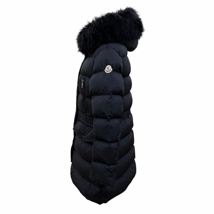 極美品☆MONCLER モンクレール 25-26AW APHROTI ラムファー ロゴワッペン・フード付 ダウンコート ブラック 2 正規品 レディース