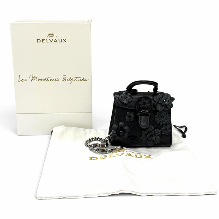 極美品★DELVAUX デルヴォー AE0362ARQ Brillant Charm ブリリアント チャーム フラワー ラインストーン レザー バッグチャーム 箱・袋付