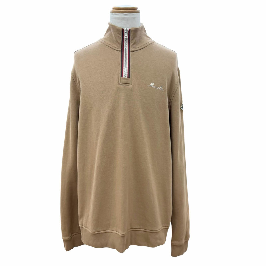 美品▼MONCLER モンクレール 2025年製 T-NECK ロゴワッペン付き ハイネック ハーフジップ プルオーバー スウェット ブラウン L 正規品