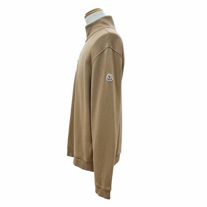 美品▼MONCLER モンクレール 2025年製 T-NECK ロゴワッペン付き ハイネック ハーフジップ プルオーバー スウェット ブラウン L 正規品
