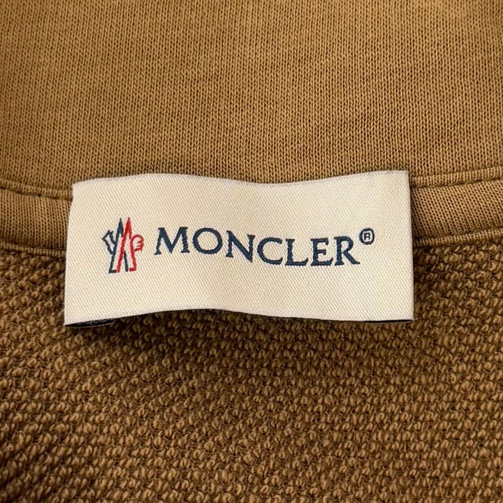 美品▼MONCLER モンクレール 2025年製 T-NECK ロゴワッペン付き ハイネック ハーフジップ プルオーバー スウェット ブラウン L 正規品