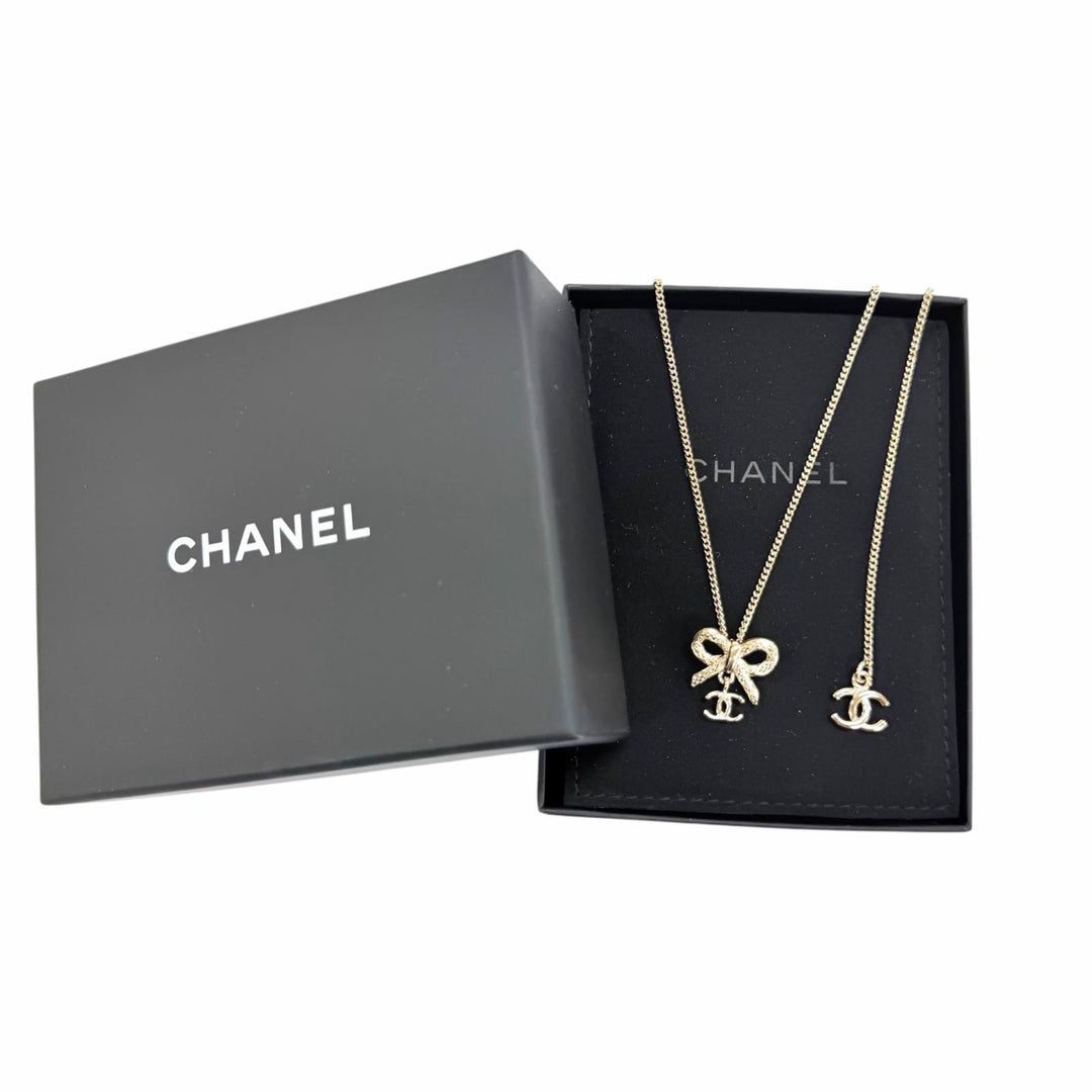極美品☆CHANEL シャネル B25K ココマーク リボン 2WAY アクセサリー ネックレス ゴールド イタリア製 レディース 箱・保存袋付き